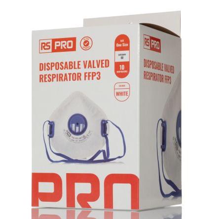 RS PRO Jednorázový respirátor Lisovaný Ovládání ventilem Nastavitelný nebo fixní FFP3, množství v balení: 10 V balení