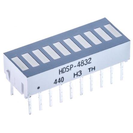 LED displej, řada: HDSP-4832 10 Světelná lišta barva LED diody Zelená, Červená, Žlutá 1900μcd Broadcom 626nm