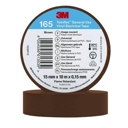 Elektrikářská páska, název: Temflex 165, Hnědá Vinyl 15mm x, délka: 10 m tloušťka 0.152 mm 3M