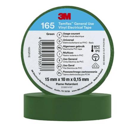 Elektrikářská páska, název: Temflex, Zelená Vinyl 15mm x, délka: 10 m tloušťka 0.152 mm 3M