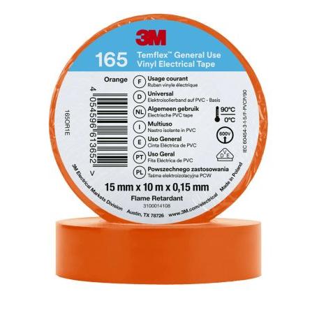 Elektrikářská páska, název: Temflex 165, Oranžová Vinyl 15mm x, délka: 10 m tloušťka 0.152 mm 3M