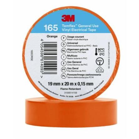 Elektrikářská páska, název: Temflex 155, Oranžová Vinyl 19mm x, délka: 20 m tloušťka 0.152 mm 3M