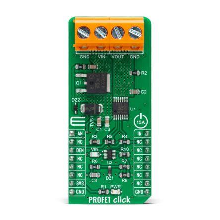 Napájecí deska PROFET Click - 15A Inteligentní výkonový spínač MikroElektronika BTS70041EPPXUMA1, pro použití s: