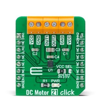 Vývojový nástroj pro motory a robotiku DC Motor 21 Click Budič motoru DC MikroElektronika A3910, pro použití s: MikroBUS