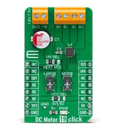 Vývojový nástroj pro motory a robotiku DC Motor 19 Click Budič motoru DC MikroElektronika TC78H653FTG, pro použití s: