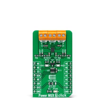 Vývojová sada pro řízení napájení Power MUX 2 Click Spínač rozvodu napájení MikroElektronika TPS2120, pro použití s: