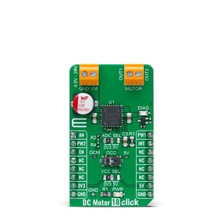 Vývojový nástroj pro motory a robotiku DC Motor 18 Click Budič motoru DC MikroElektronika TB9051FTG, pro použití s: