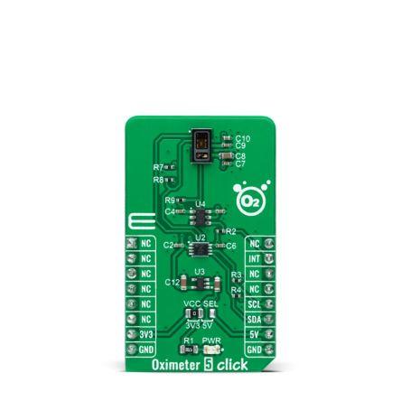 Pulzní oxymetrický snímač, klasifikace: Přídavná deska for MAX30102, pro použití s: Zásuvka mikroBUS Oximetr 5 Click