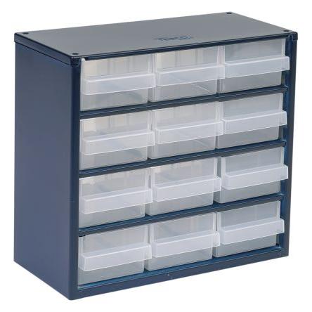 Skladovací jednotka se zásuvkami 12 Modrá Ocel Průhledné zásuvky 283 mm x 306mm x 150 mm Raaco