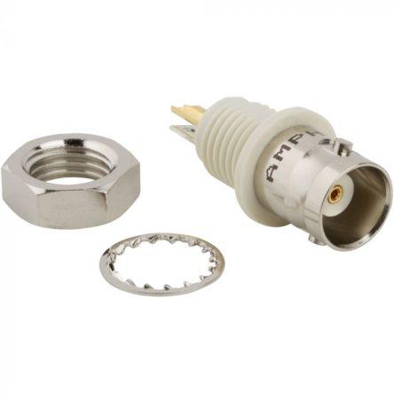 Amphenol RF Konektor RF, řada: BNC Vnitřní, 50 Ω, orientace těla: Rovný, Přepážka Konektory BNC Přepážka Pájecí, 1GHz