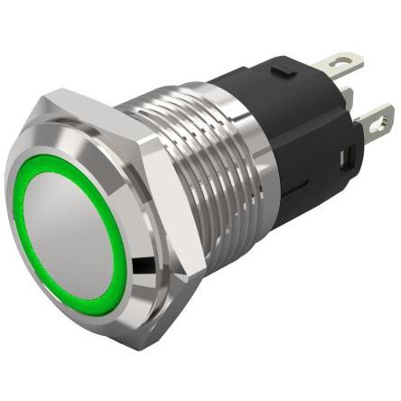 EAO Osvětlené tlačítko, řada: 82 IP65, IP67 SPDT Panel Okamžité Osvětlené 16 mm 3A, barva LED: Zelená 24 V dc 24 V ac
