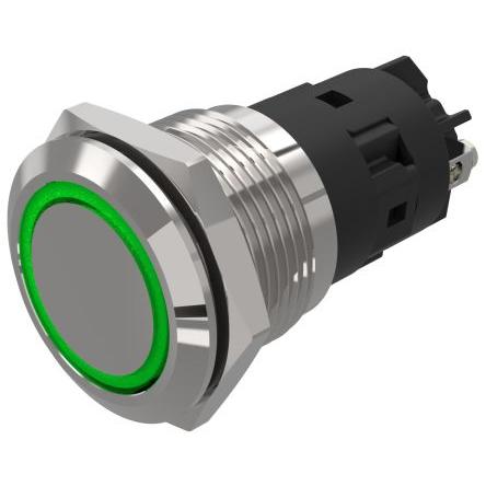 Indikátor, řada: 82 Zelená, typ žárovky: LED Pájecí zakončení EAO 24V ac/dc 19 mm, IP67, IP65