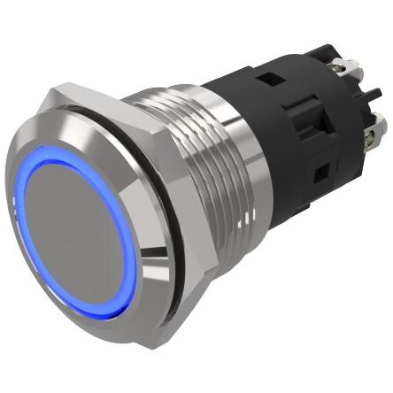 EAO Osvětlené tlačítko, řada: 82 IP65, IP67 SPDT Panel Okamžité Osvětlené 19 mm 3A, barva LED: Modrá 240 V dc 240 V ac