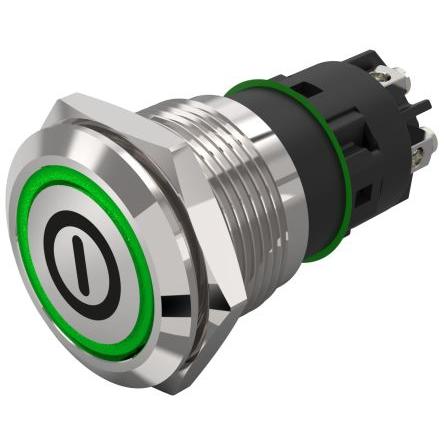 EAO Osvětlené tlačítko, řada: 82 IP65, IP67 SPDT Panel Okamžité Osvětlené 19 mm 3A, barva LED: Zelená 240 V dc 240 V ac