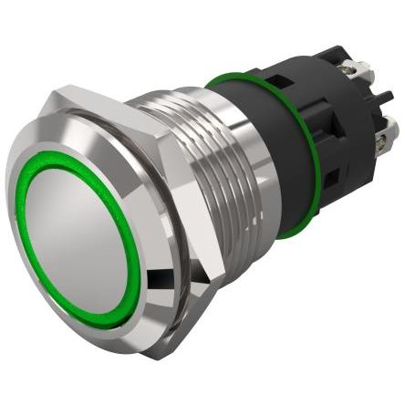 EAO Osvětlené tlačítko, řada: 82 IP65, IP67 SPDT Panel Blokování Osvětlené 19 mm 3A, barva LED: Zelená 240 V dc 240 V ac