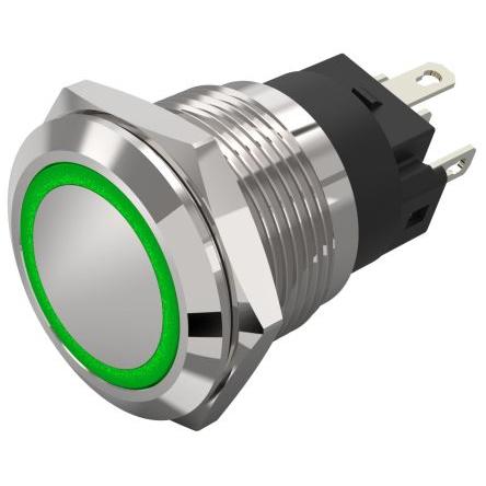 EAO Osvětlené tlačítko, řada: 82 IP65, IP67 SPDT Panel Blokování Osvětlené 19 mm 3A, barva LED: Zelená 240 V dc 240 V ac