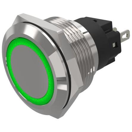 Indikátor, řada: 82 Zelená, typ žárovky: LED Pájecí zakončení EAO 12V ac/dc 22 mm, IP65, IP67