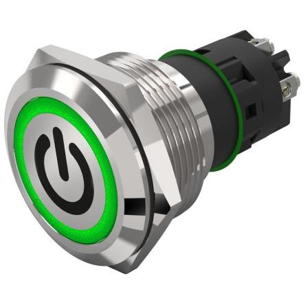 EAO Osvětlené tlačítko, řada: 82 IP65, IP67 SPDT Panel Okamžité Osvětlené 22.3 mm 3A, barva LED: Zelená 240 V dc 240 V