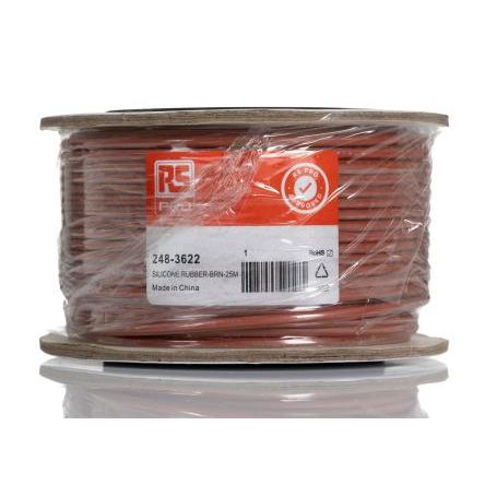 Zapojovací vodič, typ kabelu: Jednožilový, prameny vodičů: 16/0.2 mm, Hnědá, 750V 25 m 20 AWG Silikonová pryž RS PRO