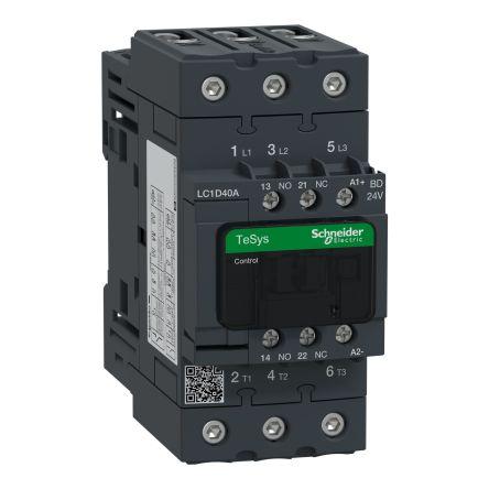 Schneider Electric 1 NO, 1 NC Stykač napětí ve vinutí 24V dc 3pólový 40 A 22 kW s 3 NO kontakty 24V dc Řízení motoru,