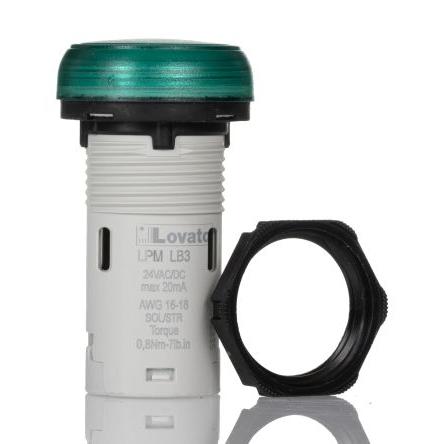 Lovato Kontrolka, řada: LPML Montáž do panelu LED Zelená, průměr výřezu: 22 mm IP69K, IP67, IP66 Kulatý 24V