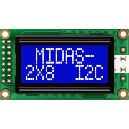Alfanumerický displej LCD MC20805A6W-BNMLWI-V2, řada: MC20805A6W Alfanumerické podsvícení LED Bílá Midas Bílá, Modrá 2 x