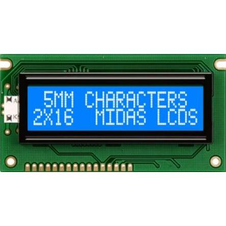 Alfanumerický displej LCD MC21605A6WK-BNMLW-V2 Alfanumerické podsvícení LED Bílá Paralelní Midas Modrá, Bílá 2 x 16