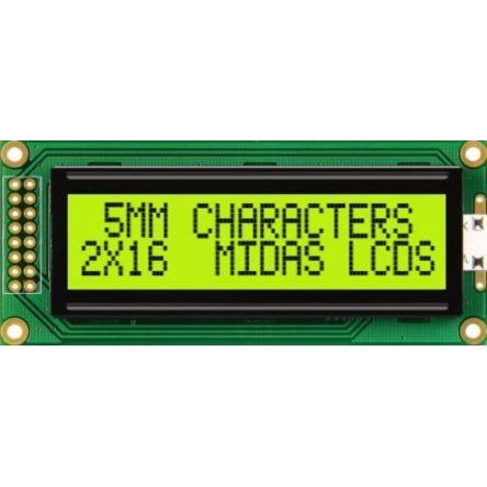 Alfanumerický displej LCD MC21605B6WK-SPTLY-V2, řada: MC Alfanumerické podsvícení LED Žlutá, Zelená Paralelní Midas