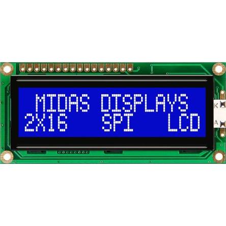Alfanumerický displej LCD MC21605C6W-BNMLWS-V2 Alfanumerické podsvícení LED Bílá Paralelní Midas Bílá, Modrá 2 x 16