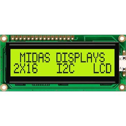 Alfanumerický displej LCD MC21605C6W-SPTLYI-V2 Alfanumerické podsvícení LED Zelená, Žlutá Midas 2 x 16