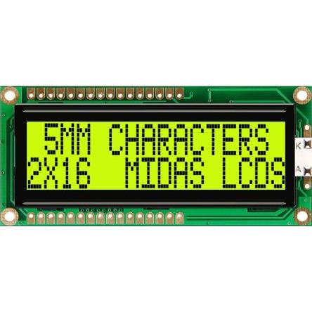 Alfanumerický displej LCD MC21605G6WK-SPTLY-V2, řada: MC21605G6WK-SPTLY-V2 Alfanumerické podsvícení LED Žlutá, Zelená