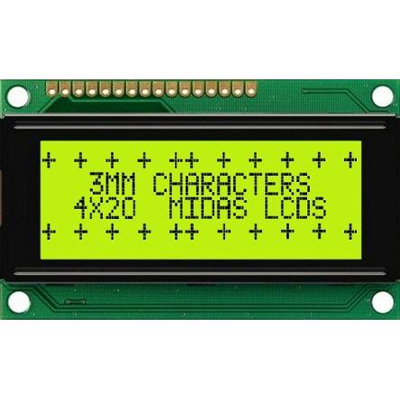 Alfanumerický displej LCD MC42004A6W-SPTLY-V2, řada: MC Alfanumerické podsvícení LED Zelená, Žlutá Paralelní Midas Černá