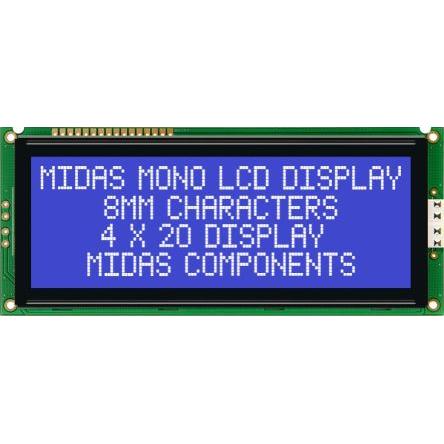 Alfanumerický displej LCD MC42008A6W-BNMLW Alfanumerické podsvícení LED Bílá Paralelní Midas Modrá, Bílá 4 x 20