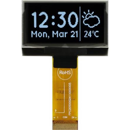 Displej OLED, řada: MCOT128064B1V-WM 1.54 in Bílá Pasivní matice 128 x 64 pixelů Jazýček Midas I2C, Paralelní, SPI