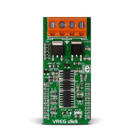 Vývojová sada pro řízení napájení VREG Click Regulátor napětí LDO MikroElektronika MCP4921, LM317-M, MCP3204, ZXMP7A17K,