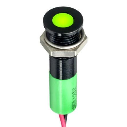 Indikátor pro montáž do panelu, řada: RS PRO Světle zelená, typ žárovky: LED Vodič RS PRO 24V dc 8 mm, IP67