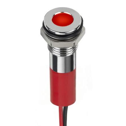 Indikátor pro montáž do panelu, řada: RS PRO Jasně červená, typ žárovky: LED Vodič RS PRO 2V dc 8 mm, IP67
