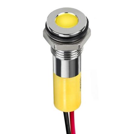 Indikátor pro montáž do panelu, řada: RS PRO Jasně žlutá, typ žárovky: LED Vodič RS PRO 12V dc 8 mm, IP67