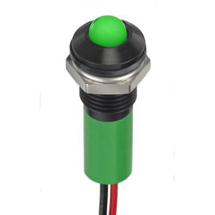 Indikátor pro montáž do panelu, řada: RS PRO Světle zelená, typ žárovky: LED Vodič RS PRO 2V dc 8 mm, IP67