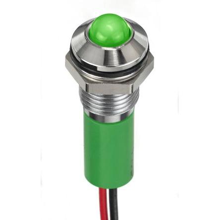 Indikátor pro montáž do panelu, řada: RS PRO Světle zelená, typ žárovky: LED Vodič RS PRO 24V dc 8 mm, IP67