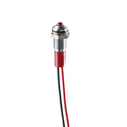 Indikátor pro montáž do panelu, řada: RS PRO Jasně červená, typ žárovky: LED RS PRO 24V dc 8 mm, IP67