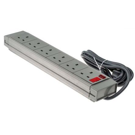 RS PRO Prodlužovací kabel, délka kabelu: 2 m 6 zásuvek, 230V ac Šedá Ochrana RCD Typ G Přepěťová ochrana Aktivace
