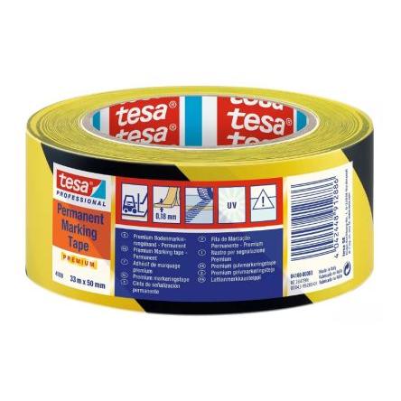Podlahová označovací páska 04169-00063-94, Žlutá, Černá Polyvinylchlorid 50mm Akrylát 4169, délka: 33 m Tesa