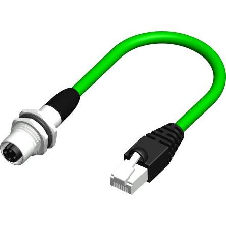 RS PRO Cat5e Ethernetové kabely, Zelená, Polyvinylchlorid, A: M12, 60V 500 mm Vnější, B: RJ45 Vnější, typ pláště: