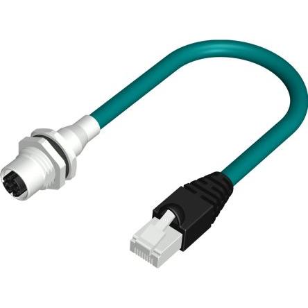 RS PRO Cat6a Ethernetové kabely, Modrozelená, Polyuretan, A: M12, 50V, 60 V 500 mm Vnější, B: RJ45 Vnější