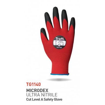 Traffi Rukavice odolné proti proříznutí Červená UKCA CE Elastan, Nylon Ano Ano Ano Nitrilová mikropěna 9 TM178