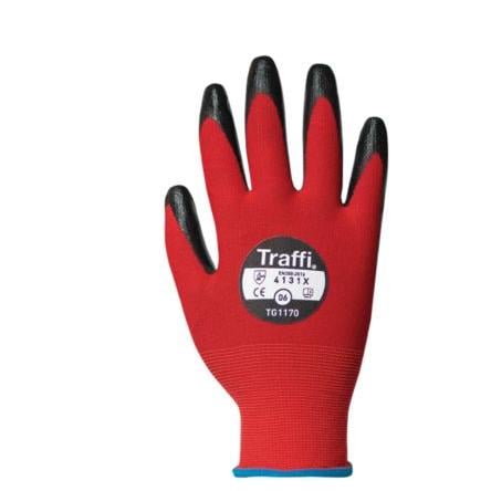 Traffi Rukavice odolné proti proříznutí Červená No Nitril, Nylon Nitril 8