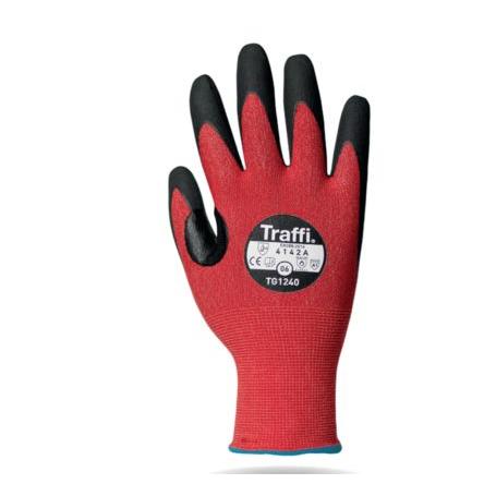 Traffi Rukavice odolné proti proříznutí Červená No Nitril, Nylon Ano Nitril 9