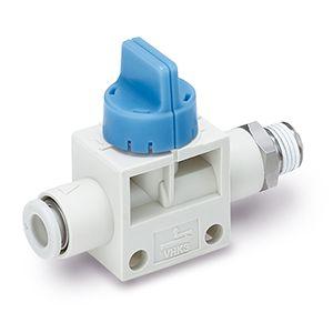 Pneumatický ventil s ručním ovládáním, řada: VHK-A Knoflík Push In 6 mm Zásuvný, materiál tělesa: Polybutylentereftalát