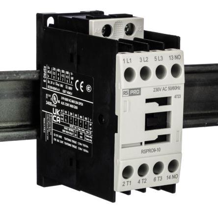 RS PRO 1 NO Stykač napětí ve vinutí 230V ac 3pólový 9 A 690V 4 kW s 1 NO kontakty 230V ac Elektromechanické 3P